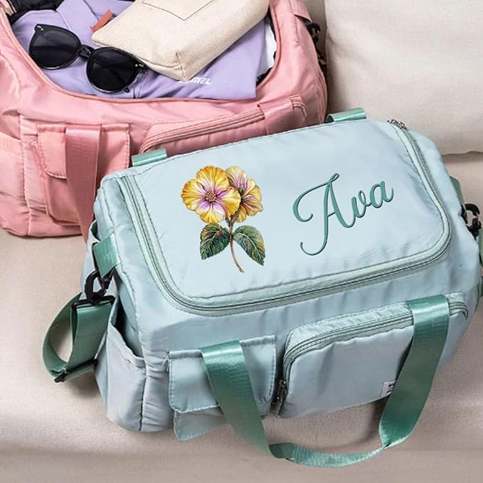 CALLIE Personalized Travel Duffle Bag for Women, Multi-Compartment Waterproof Weekender Overnight Travel Bag with Name and Shoulder Strap, Large Gym Dance Bags, Birthday Gift for Women