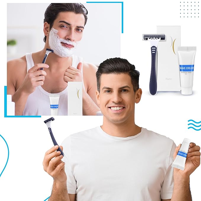 Hushee Shave Kit Bulk Travel Shaving Cream Disposable Twin Blade Razors and Cream Individually Wrapped Smooth Razor with Clear Cap Toiletries for Hotel Shelter Camping Travel Homeless (150)