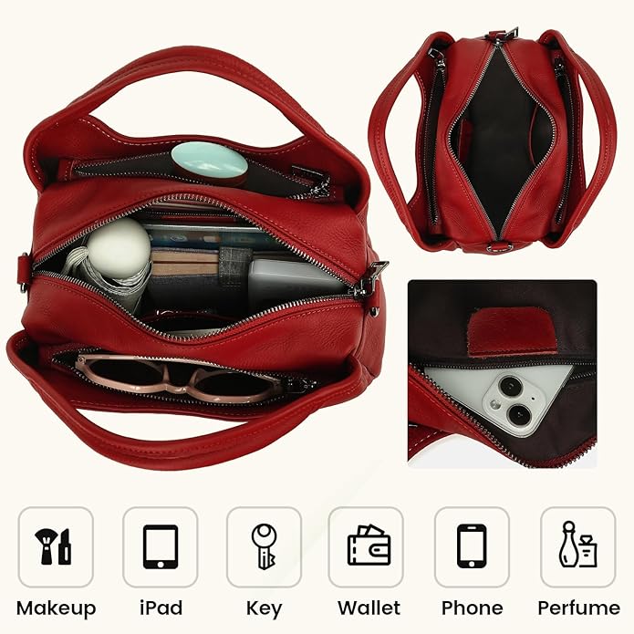 KOGTLA Genuine Leather Purses for Women, Crossbody Shoulder Bags with Top-Handle, Tote Satchel Handbags