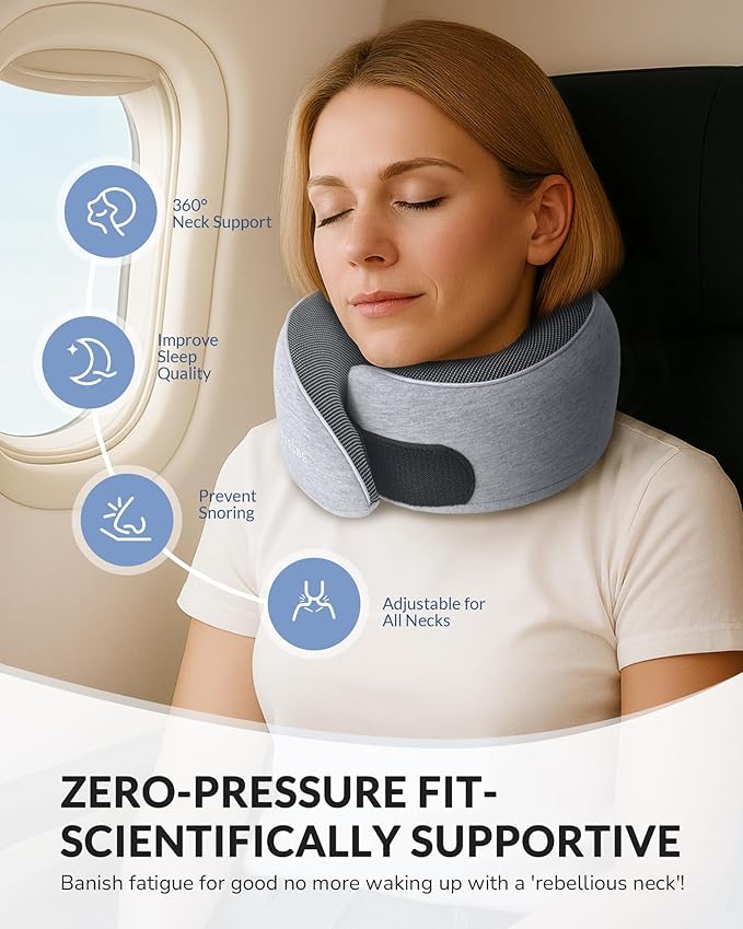 Neck Travel Pillow for Rest - Memory Foam Travel Pillow for Airplane, Comfortable Breathable Cover, 360 Degree Support Ergonomic Design Best for Flight, Train, Sleeping, Travel Essentials