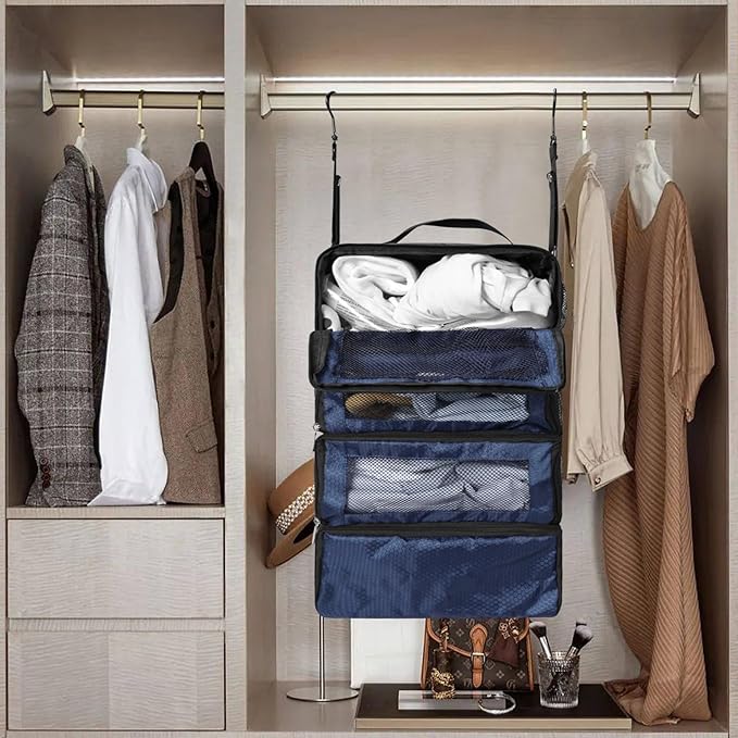 Suitcase Organizer, Travel Luggage Organizer Portable Hanging Travel Shelves Collapsible Hanging Packing Cubes for Carry on Suitcase