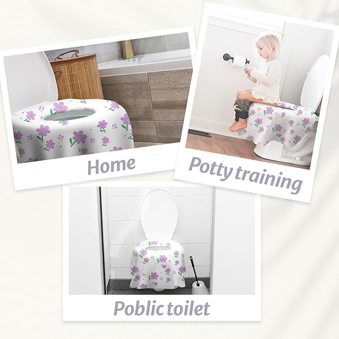 Blissful Diary 20 Pcs Toilet Seat Covers Disposable for Toddlers & Adults, Extra Large Waterproof, Portable Package for Travel, Kids Potty Training(Purple Flowers))