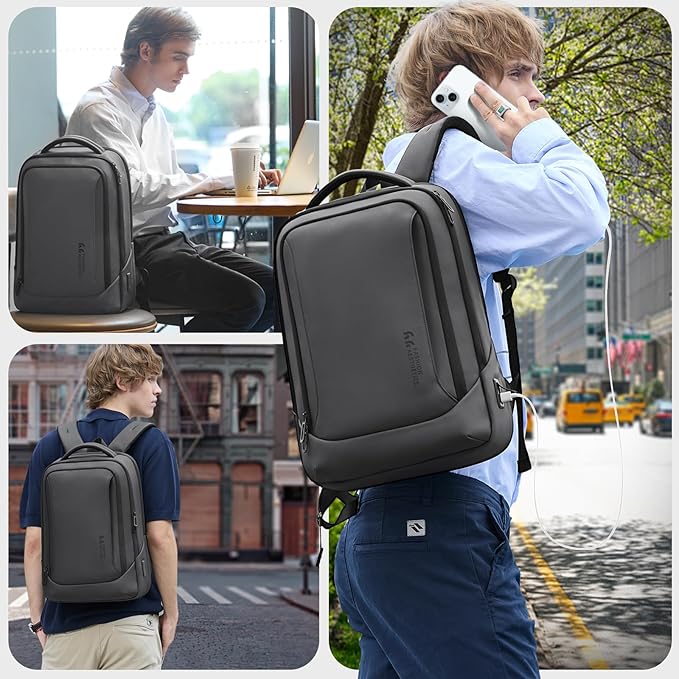 hk Laptop Backpack for Men with USB Charging Port Water-Resistant for 15.6 Inch Computer Bag Durable High-Tech Daypack Casual Backpack for Business Work College Weekender Travel- Dark Grey