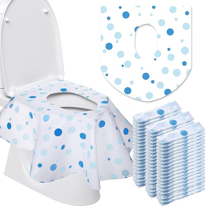 50 Packs Disposable Toilet Seat Covers Extra Large Individually Wrapped for Kids and Adults, Portable Non Slip Waterproof Potty Seat Covers for Toddlers Potty Training, Travel (Dot)