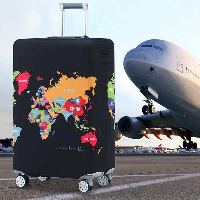 Travelkin Luggage Covers For Suitcase Tsa Approved,Suitcase Cover Protector Fit 18-32 Inch Luggage (Map, L)