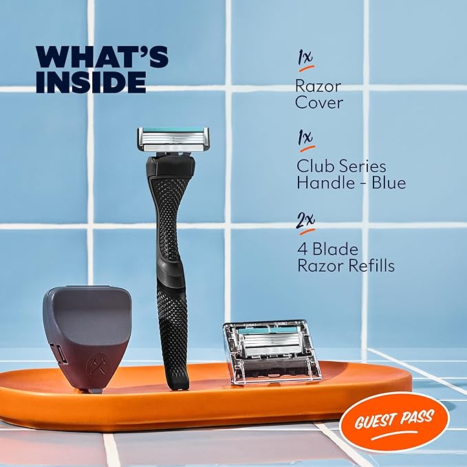 Dollar Shave Club | The Guest Pass Shave Set | 2 Swift Rinse Refill Cartridges, 1 Handle (Black), 1 Razor Cover, Razors for Men