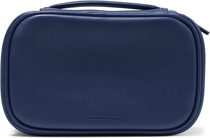 Leatherology Navy Blue Small Travel Organizer - Zipped mesh storage pocket, elastic loops for organization, compact travel size
