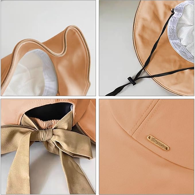 Wide Brim Hats for Woman Foldable Hats Sun Hats for Women uv Protection Bowknot Bucket hat Adjustable hat with Ponytail Hole