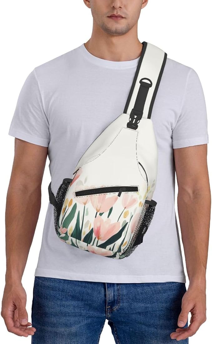 SUPLUCHOM Sling Bag Tulip Flower Watercolor Hiking Daypack Crossbody Shoulder Backpack Travel Chest Pack for Men Women