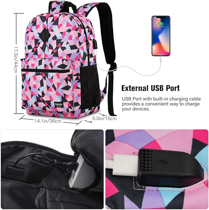 Unisex School Backpack Leaves,Casual Bookbag Adults and Teens Schoolbag with USB Port for High School College Office Work Travel
