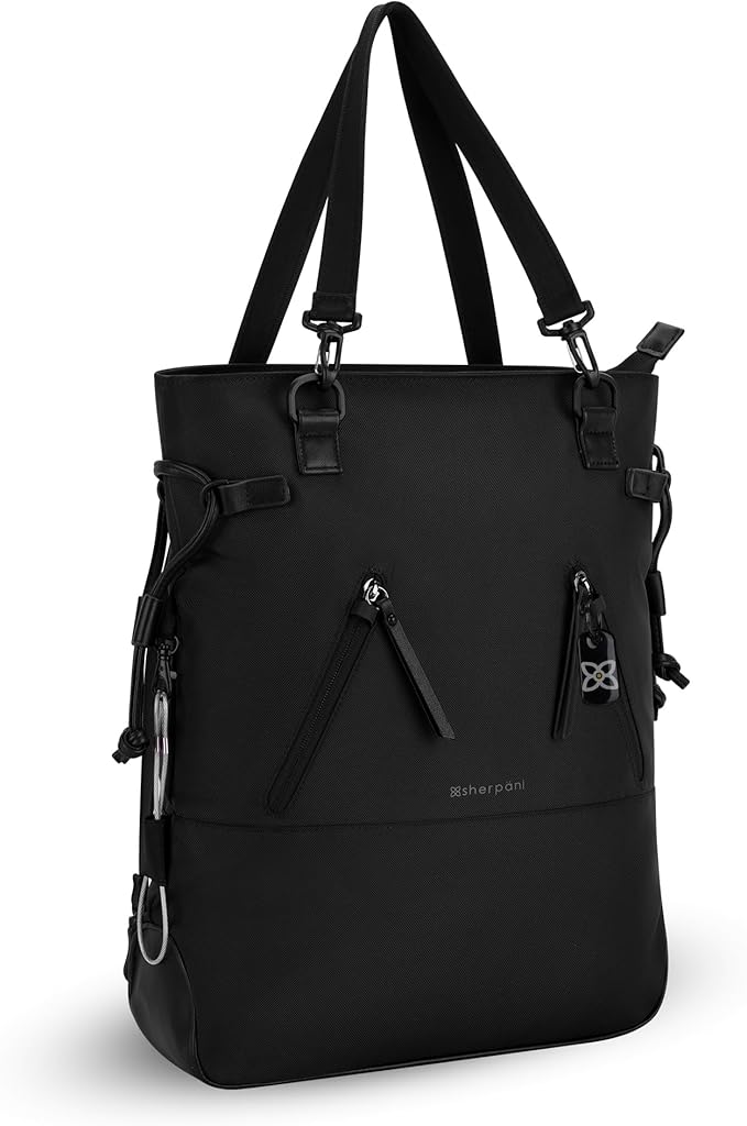 Sherpani Tempest, Anti Theft Convertible Backpack Tote, 14L Travel Backpack, Travel Gifts for Women, Handbags, RFID Protection, Fits 15” Laptop (No Sleeve) (Carbon)