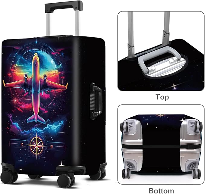 Luggage Cover Washable Suitcase Protector Anti-scratch Suitcase cover Fits 20-34 Inch Luggage (Aircraft, L(28-30inch suitcase))