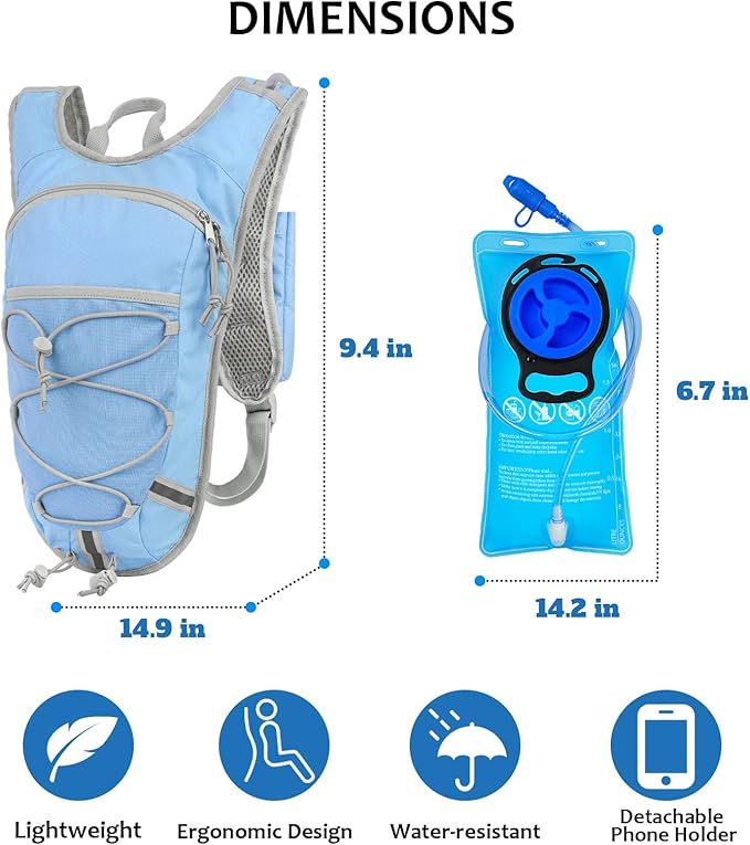 Lightweight Hydration Backpack 2L Water Bladder Pack for Running, Cycling, Hiking – Anti-Theft Water Backpack with Phone Holder, Trekking Pole Holder & Reflective Strips for Men & Women