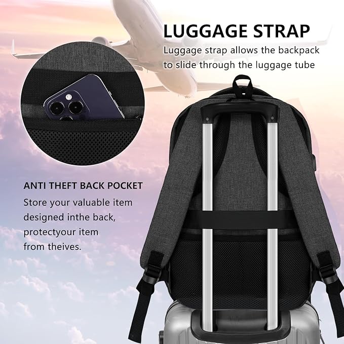 Backpck for Men Women, School Backpack for Boys Girls Teen, 15.6 inch Laptop Back Pack with USB Charger Port, Bookbag with USB Charger for travel, Work backpack,book bag, Mochilas para hombres Black