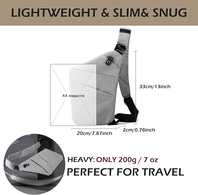 Anti Theft Crossbody Bags for Women Men, Multi-Pocket Shoulder Bag, Slim Sling Purse with 2 RFID Blocking Card (Right Shoulder-Purple)