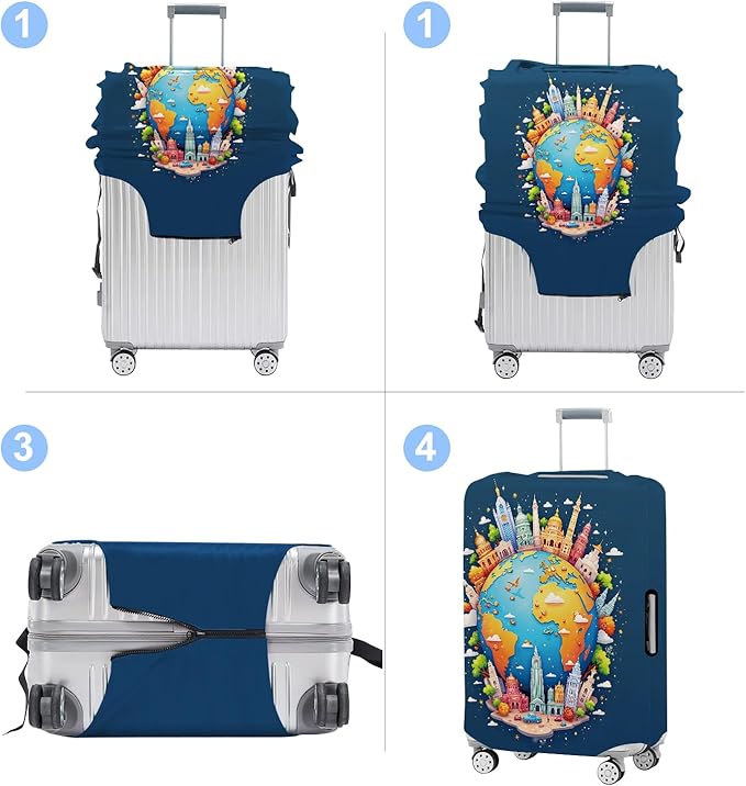 Luggage Cover Washable Suitcase Protector Anti-Scratch,Stretchable Fit for 20-34Inch Luggage Durable Travel Bag Cover with Zipper Closure (Earth, L(fits 28-30Inch suitcase))