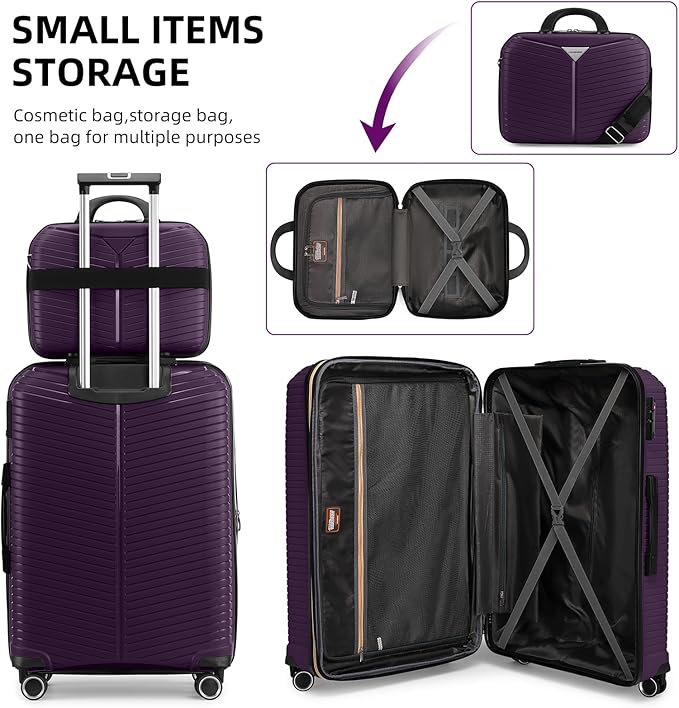 LEAVES KING LARVENDER Luggage Sets 5 Piece, Expandable(Only 24"&28") PP Suitcase with Spinner Wheels, Durable Luggage Sets Clearance Carry On Luggage Suitcase Set For Women Men, Purple