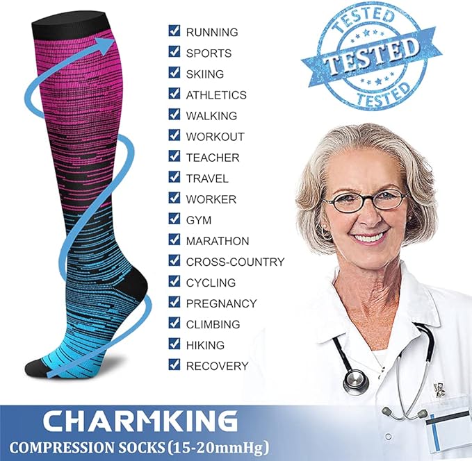 CHARMKING Compression Socks for Women & Men Circulation (3 Pairs) 15-20 mmHg is Best Support for Athletic Running Cycling