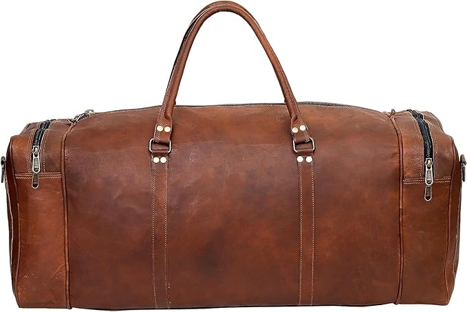 Leather Duffle Bag for Men Luggage Handmade Travel Bag Carry On Luggage Weekender Bags Overnight Gym Sports Cabin Holdall Bag For Airplanes Men And Women (34 Inch Brown)