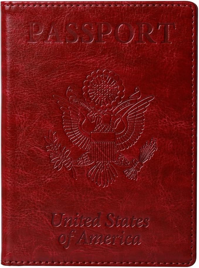TIGARI Passport Holder for Travel Women Men, PU Leather Passport Wallet Cover Case Sleeve, Waterproof Protected Document Organizer, Family Vacation Plane Cruise Travel Essentials-Red