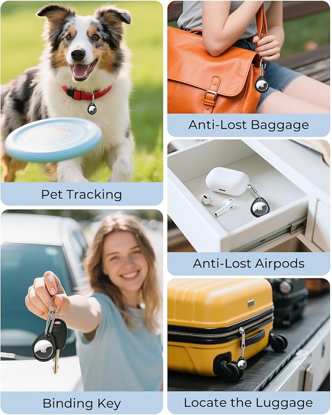 UNBREAKcable AirTag Holder for Apple - 4 Pack Air Tag Case [Professional Carabiner] [Waterproof] [Shockproof] TPU AirTag Keychain for Kids, Pets, Keys, Luggage, Backpacks