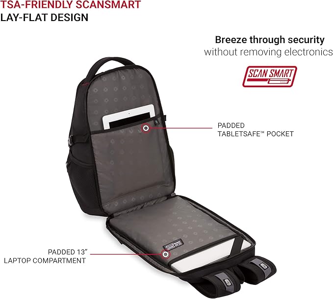 SwissGear Mini 1900 Scansmart Slim Version Laptop Backpack, Black, 16-Inch