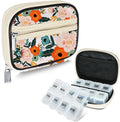 Serfeymi Weekly Travel Pill Organizer Pill Case for Purse with Removable 7 Day Pill Box, Fashionable Travel Medicine Organizer Pill Container for Medicine, Vitamin, Supplement - Bloom 01 + Pill Box
