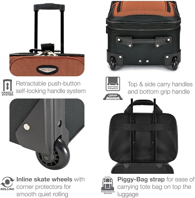 Travel Select Amsterdam 2-Piece Softside Expandable Rolling Luggage Set, 2-Wheel Suitcase with Travel Tote, Lightweight Durable Polyester, Navy