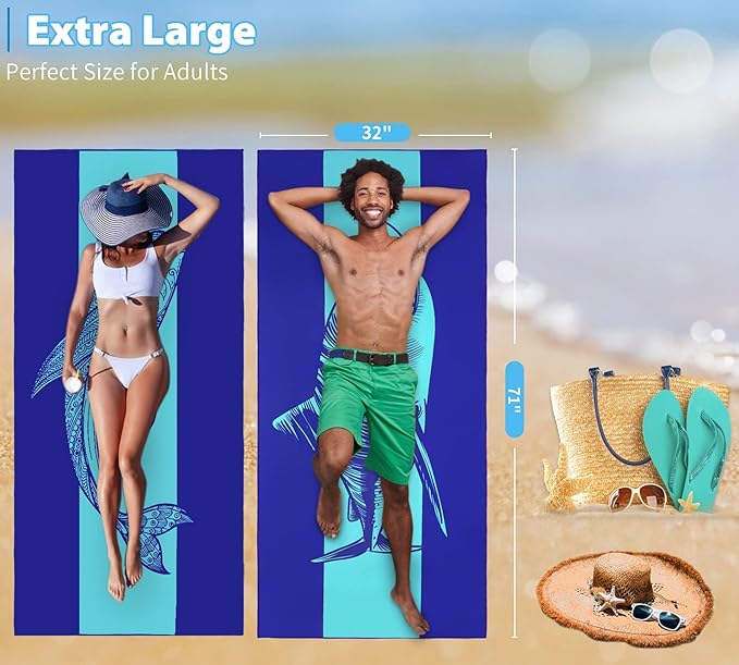 6 Pack Microfiber Oversized Lightweight Beach Towel 71"x32" Extra Thin Large Sand Free Towels Travel Swim Pool Yoga Gym for Adults Women Men Beach Essentials Accessories Vacation Gift