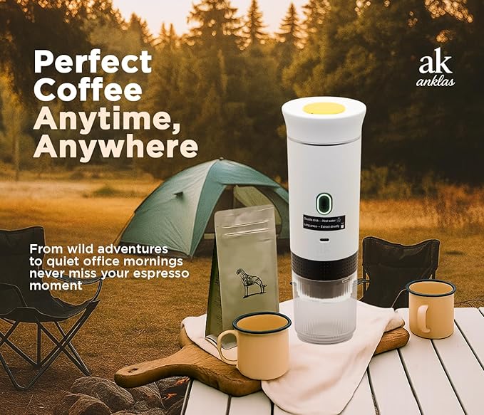 3-in-1 Portable Coffee Maker – Electric Espresso Machine for Travel – Compatible with Ground Coffee, NS & DG Capsules – USB-C Rechargeable Portable Espresso Maker (White)