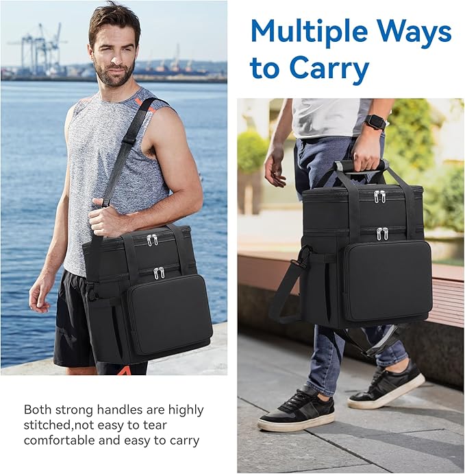 Lunch Box for Men Women, Large Expandable Insulated Lunch Bag, Double Deck Leakproof Cooler Bag for Adults Work Office Outdoor Beach Trips, Black 16L