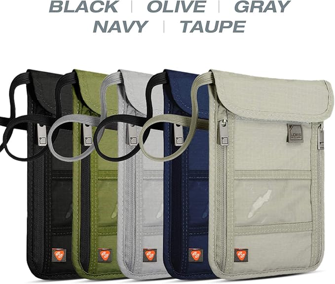 Lewis N. Clark RFID Blocking Stash Neck Wallet, Travel Pouch + Passport Holder for Women & Men, Black, One Size