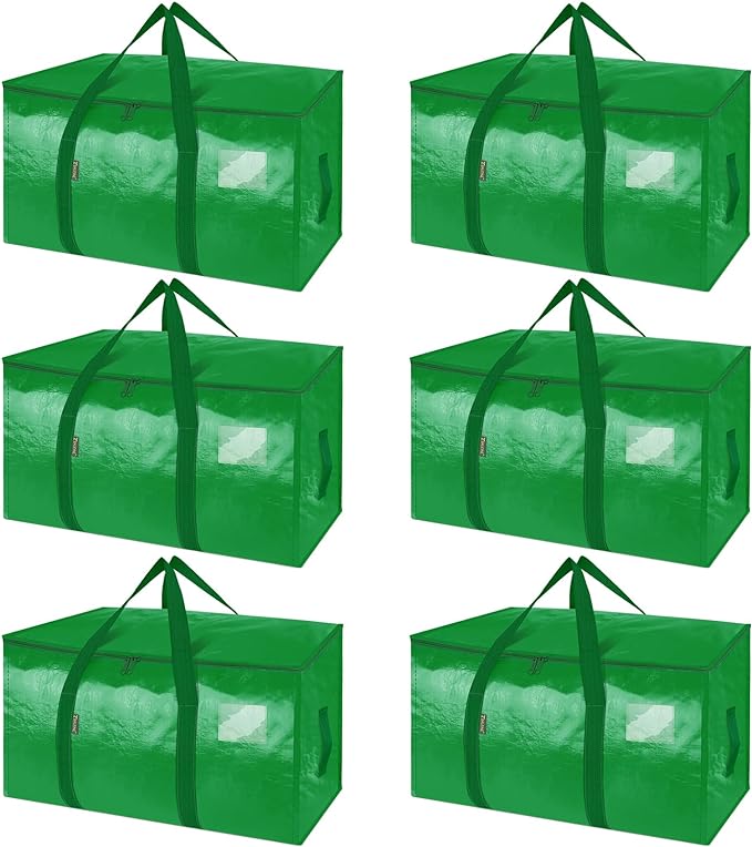 BALEINE 6-Pack Oversized Moving Bags with Reinforced Handles, Heavy-Duty Storage Tote for Clothes, Moving Supplies (Light Green, 6-Pack)