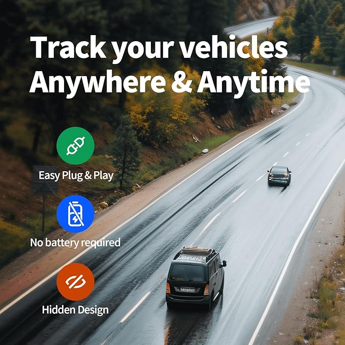 Wired GPS Tracker for Vehicles, No Monthly Fee, No Subscription, Real-Time Tracking, 4G SIM and Data Included, Trip History, GeoFence, Driving Alerts, Waterproof