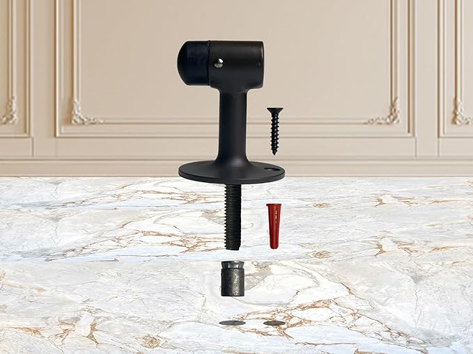 QCAA Solid Brass Door Stop, 3" Height, Matte Black, 1 Pack, Made in Taiwan
