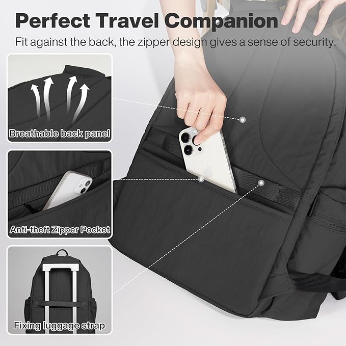 mixi Outdoor Lightweight Backpack Casual Carry On Laptop Backpack Travel Bookbag for Women Men, Water Resistant Durable Small Hiking Bag for Camping Weekender Sports College Work, 15 Inch, Black