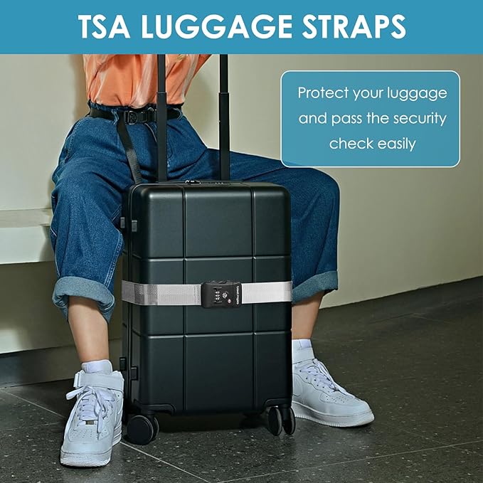Travel Inspira Luggage Straps for Suitcases with TSA Lock, Protect Your Luggage Anti-Burst, High Visibility Color, Easy to Identify Luggage Adjustable Heavy Duty Belt for 20-32 Inch Suitcases