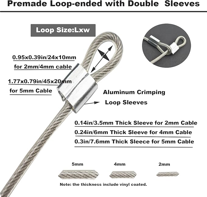 10 Pcs 2mm Wire 12 inch Vinyl Coated Stainless Steel Cable with Loops Short Wire Rope Lanyard Lock Security Chain Link for Outdoor Gates, Clear(2mm x 12inch)