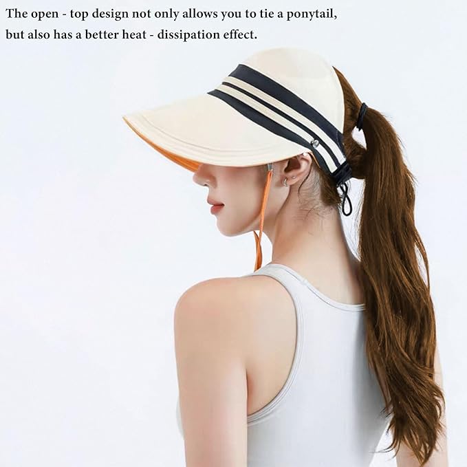 Sun Hats for Womens Wide Brim UV Protection Fishing Hats Packable Reversible Hollow Top Hat with Ponytail Beach Travel Hats