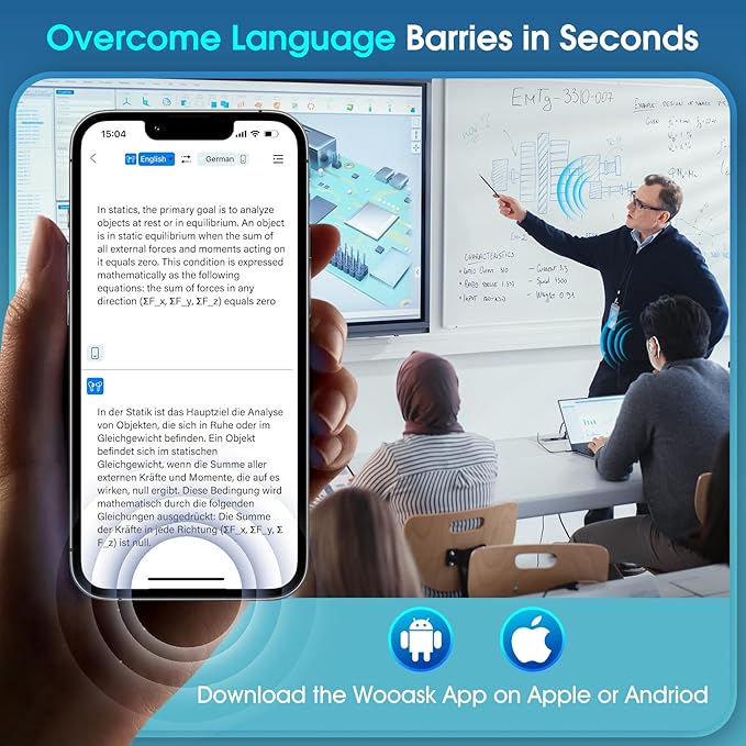 AI Translation Earbuds Real Time, 6 in 1 Instant Language Translator, 144 Languages & Accents, 8 Offline, Voice/Video Call, Wireless OWS, White