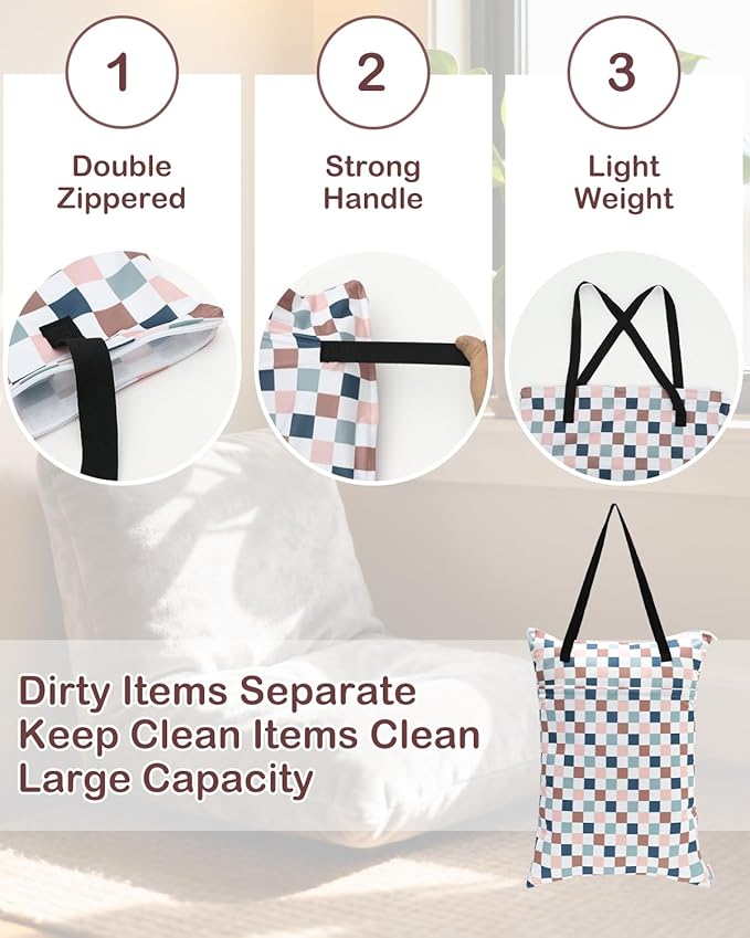 ALVABABY 2 Pack Large Wet Dry Bag Waterproof Hanging Cloth Diaper with Double Zippered Pockets 25x18 inches 2HL02