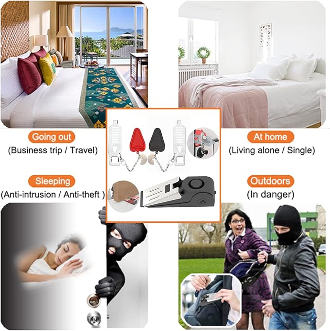 3 Packs Portable Door Stop Alarm & Door Lock, Upgraded Home Security Door Locker Devices Pocket Door Stopper Self Defensey Tools for Travel Home Apartment