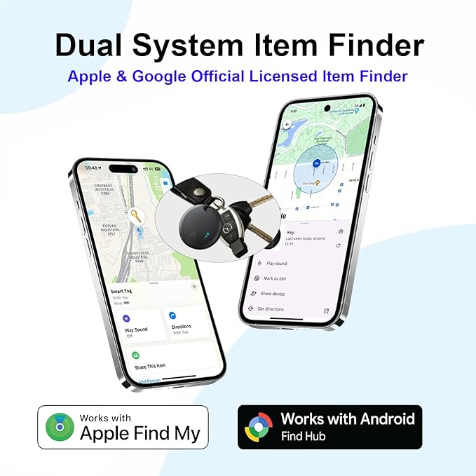 Air Tracker Tags for Android or iOS,Dual System Smart Tags,Keys Finder and Item Locator for Keys,Smart Tracking Tag,Compatible with iOS Find My or Google Find Hub App,Luggage,Backpack,Bags and More