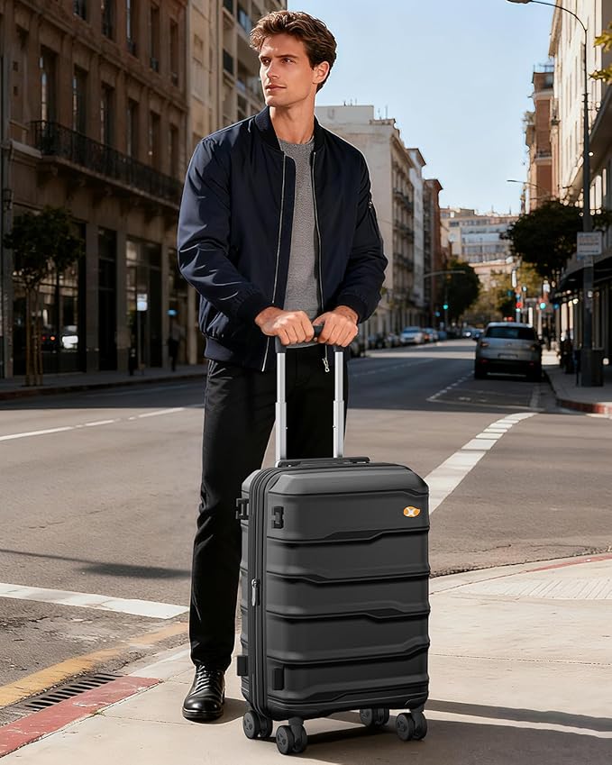 Carry On Luggage 22x14x9 Airline Approved, 20 Inch Ultra Lightweight Hardshell Suitcase with 8 Spinner Wheels & TSA Lock, Fits United, Delta, American Airlines Overhead Bins, Black