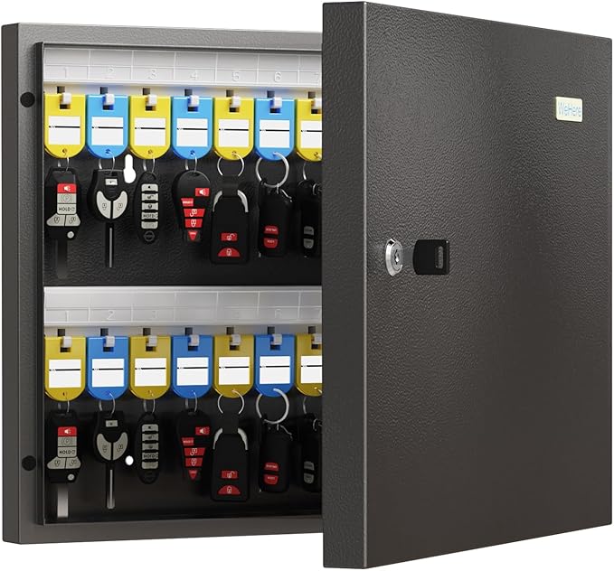 48 Key Cabinet Organizer, Key Lock Box, Key Safe Security Storage Lockbox Holder for Valets, Hotels, Car and House Keys, Key Keeper Box – Black