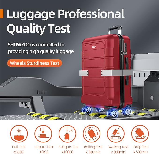 SHOWKOO Luggage Sets Expandable PC+ABS Durable Suitcase Double Wheels TSA Lock Bright Red
