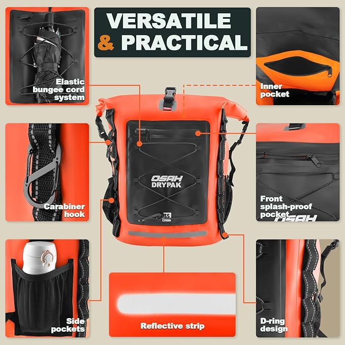 Waterproof Backpack Dry Bag 35L/55L/85L – Heavy Duty Roll-Top Hiking Backpack Sack Keeps Gear Dry for Travel, Kayaking, Boating, Camping, Rafting and Fishing