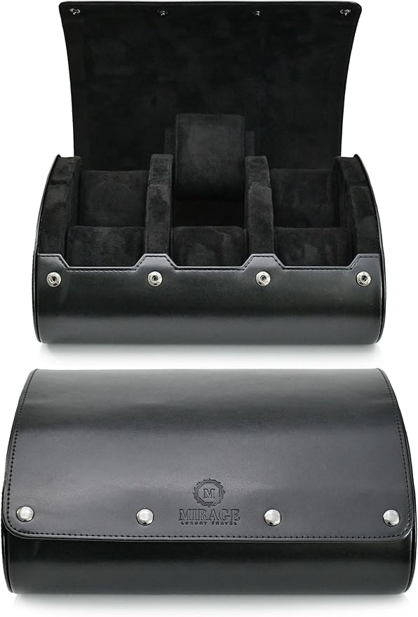 Black Watch Case for Men - 6-watch Roll Travel Case by Mirage - Super Black motif design