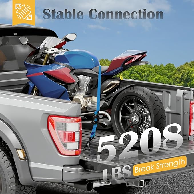 Ratchet Straps 4 Pack - 5,208 Lbs Break Strength 1.5 in x 8.2 Ft Heavy Duty Ratchet Tie Down Straps with S Hooks Set for Truck, Cargo Van, Trailer, Motorcycle (Blue)