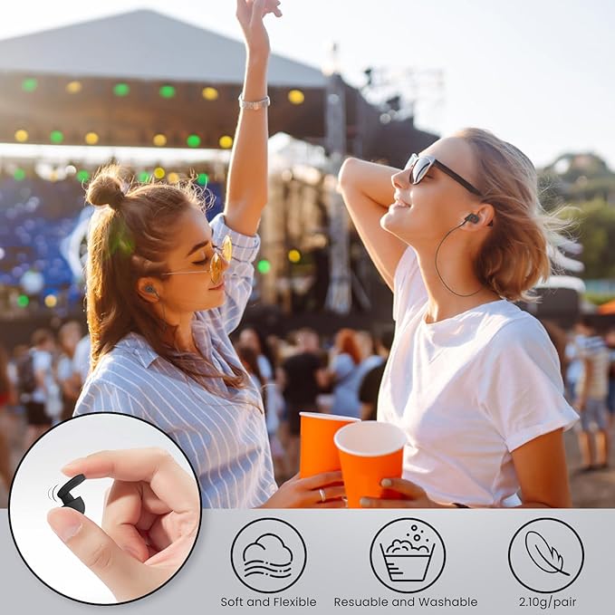 2 Pairs of Ear Plugs for Sleeping,Reusable Hearing Protection Earplugs with 8 Pairs Ear Tips & One Connector Cord,Soft Ear Plugs for Noise Reduction,Concert,Musician & Work - 25dB-30dB